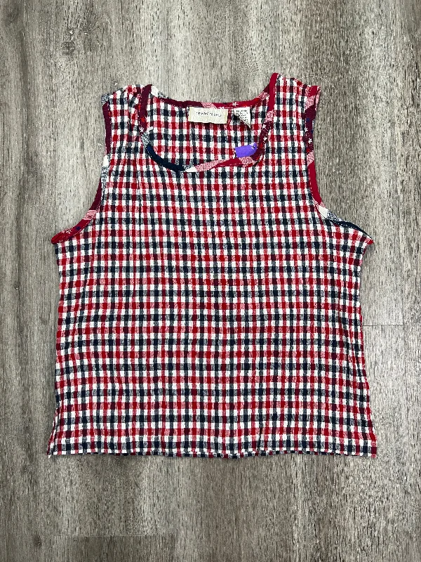 Blue & Red & White Top Sleeveless Lemon Grass, Size Xl