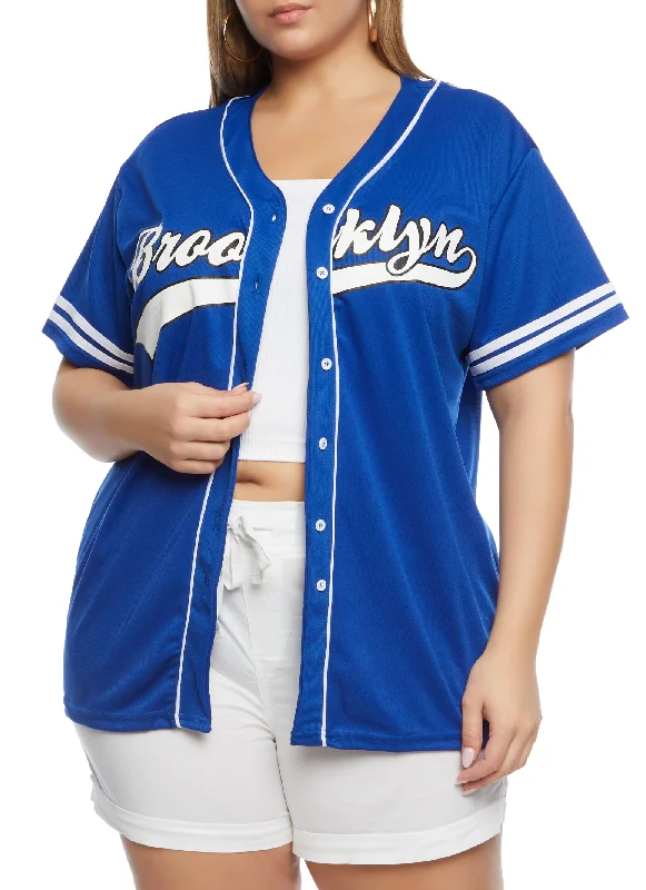 Plus Size Brooklyn Button Front Baseball Shirt