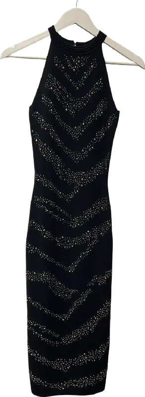 lipsy london Lipsy Black Embellished Halter Midi Dress UK 8