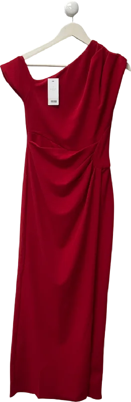 lipsy london Lipsy Red Off Shoulder Fit And Flare Asymmetrical Midi Dress UK 8