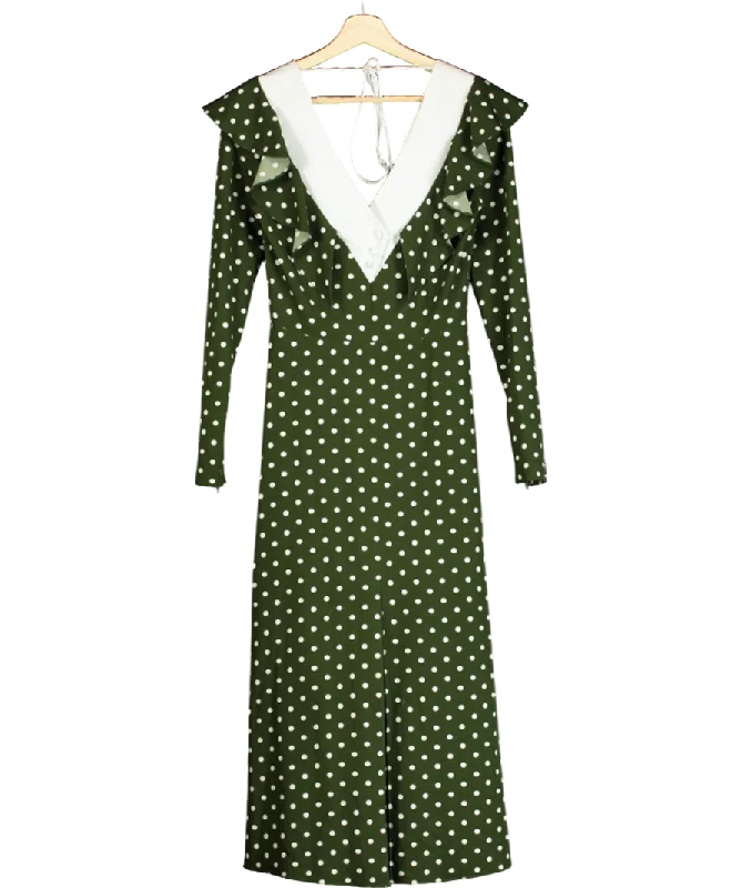 MUSE Green Polka Dot Tie Back Midi Dress UK 8