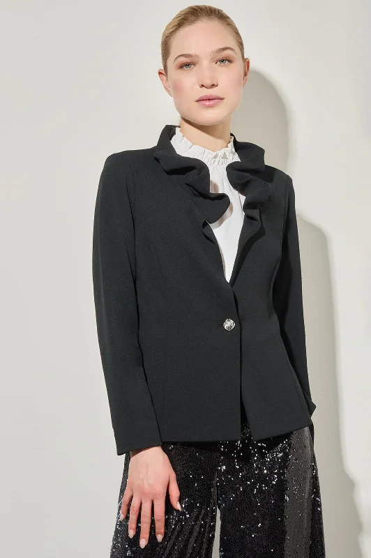 Stretch Deco Crepe Ruffle Collar Jacket