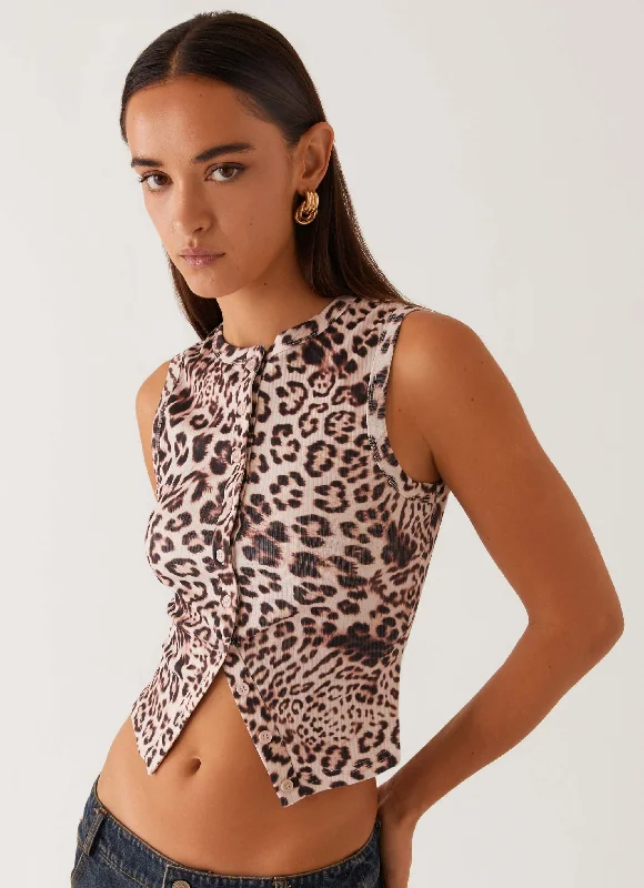 Blair Buttoned Tank Top - Leopard